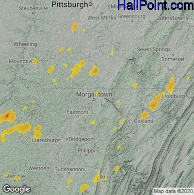 Hail Map for Morgantown, WV Region on June 3, 2023