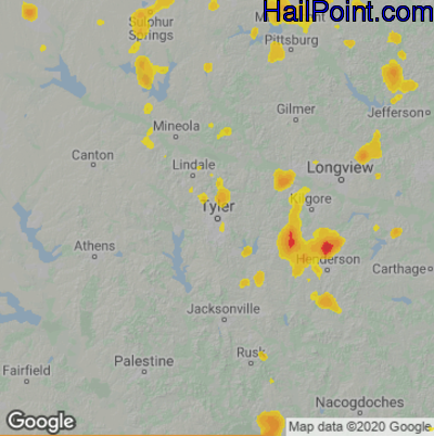 Hail Map for Tyler, TX Region on June 3, 2023