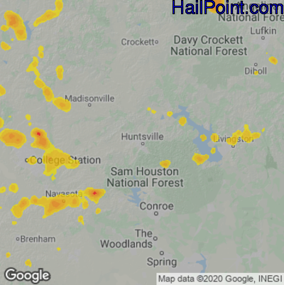 Hail Map for Huntsville, TX Region on June 3, 2023