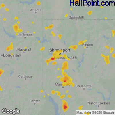Hail Map for Shreveport, LA Region on June 3, 2023