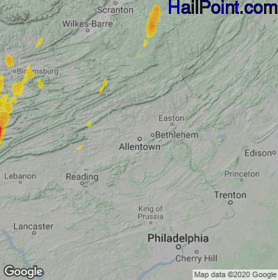 Hail Map for Allentown, PA Region on June 3, 2023