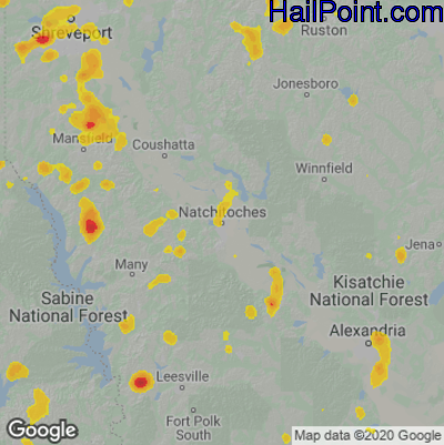 Hail Map for Nachitoches, LA Region on June 3, 2023