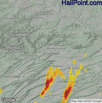 Hail Map for Willamsport, PA Region on June 3, 2023