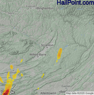 Hail Map for Scranton, PA Region on June 3, 2023