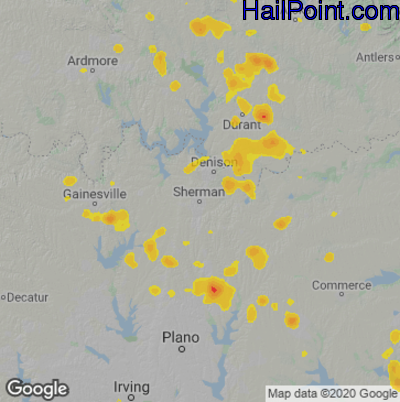 Hail Map for Sherman, TX Region on June 3, 2023 