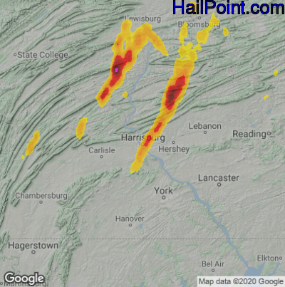 Hail Map for Harrisburg, PA Region on June 3, 2023