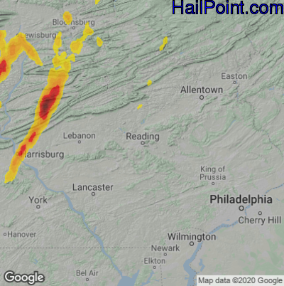 Hail Map for Reading, PA Region on June 3, 2023 