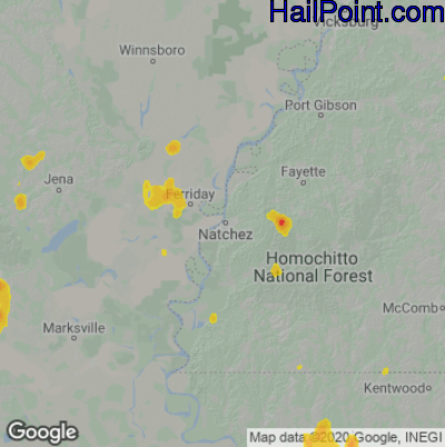 Hail Map for Natchez, MS Region on June 3, 2023