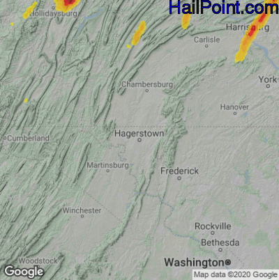 Hail Map for Hagerstown, MD Region on June 3, 2023
