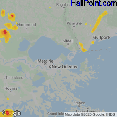 Hail Map for New Orleans, LA Region on June 3, 2023 