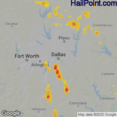 Hail Map for Dallas, TX Region on June 3, 2023