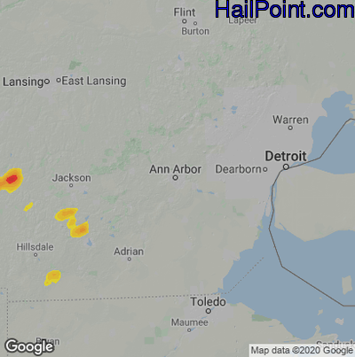 Hail Map for Ann Arbor, MI Region on June 3, 2023