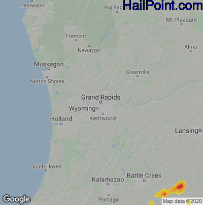 Hail Map for Grand Rapids, MI Region on June 3, 2023