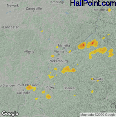 Hail Map for Parkersburg, WV Region on June 3, 2023