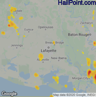 Hail Map for Lafayette, LA Region on June 3, 2023