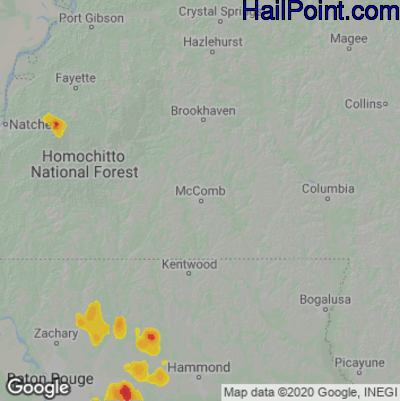 Hail Map for McComb, MS Region on June 3, 2023