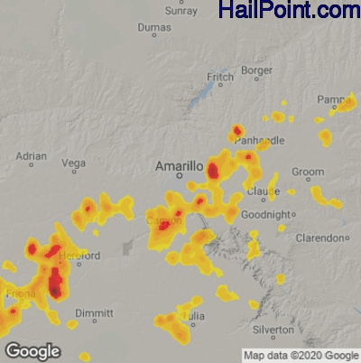Hail Map for Amarillo, TX Region on June 3, 2023