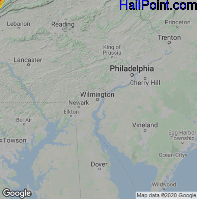 Hail Map for Wilmington, DE Region on June 3, 2023