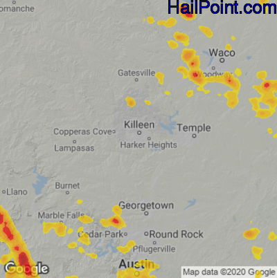 Hail Map for Killeen, TX Region on June 3, 2023