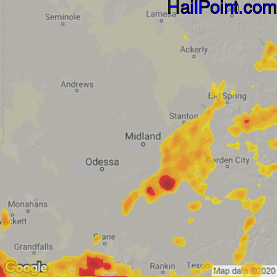 Hail Map for Midland, TX Region on June 3, 2023
