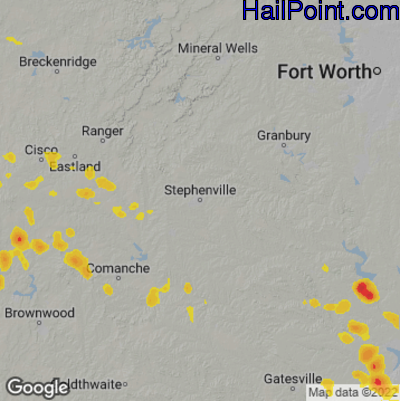 Hail Map for Stephenville, TX Region on June 4, 2023