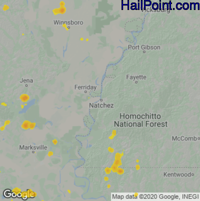 Hail Map for Natchez, MS Region on June 4, 2023