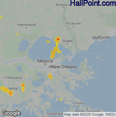 Hail Map for New Orleans, LA Region on June 4, 2023