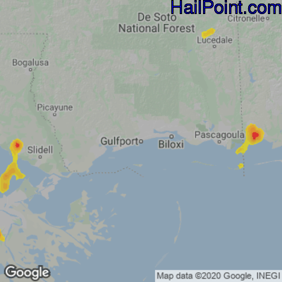 Hail Map for Gulfport, MS Region on June 4, 2023 