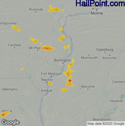 Hail Map for Burlington, IA Region on June 4, 2023