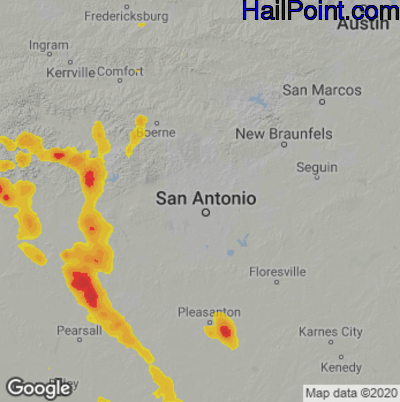 Hail Map for San Antonio, TX Region on June 4, 2023
