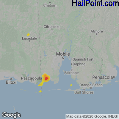 Hail Map for Mobile, AL Region on June 4, 2023