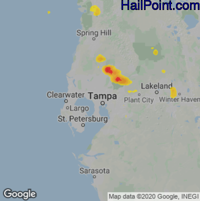 Hail Map for Tampa, FL Region on June 4, 2023 