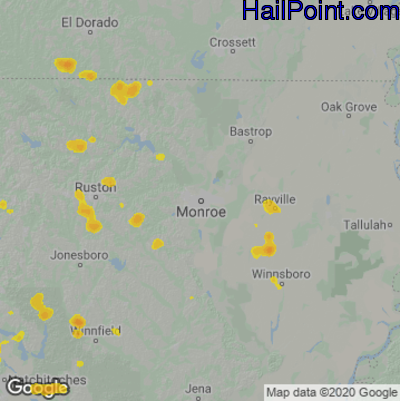 Hail Map for Monroe, LA Region on June 4, 2023 