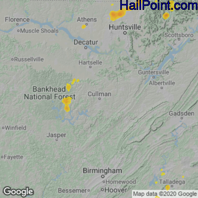 Hail Map for Cullman, AL Region on June 4, 2023 