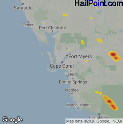 Hail Map for Cape Coral, FL Region on June 4, 2023