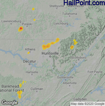 Hail Map for Huntsville, AL Region on June 4, 2023 