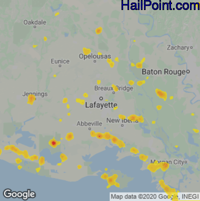 Hail Map for Lafayette, LA Region on June 5, 2023