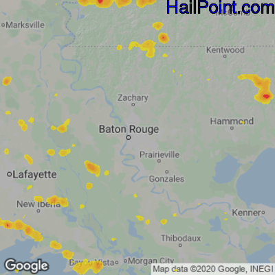 Hail Map for Baton Rouge, LA Region on June 5, 2023