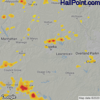 Hail Map for Topeka, KS Region on June 5, 2023