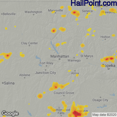 Hail Map for Mahhattan, KS Region on June 5, 2023 
