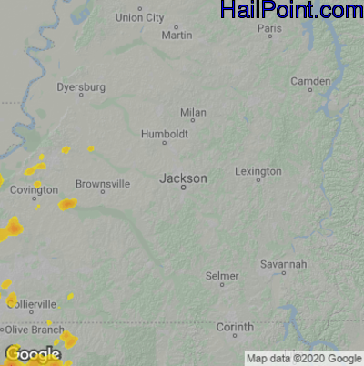 Hail Map for Jackson, TN Region on June 5, 2023 