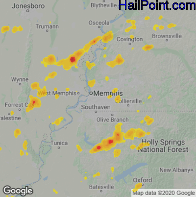 Hail Map for Memphis, TN Region on June 5, 2023