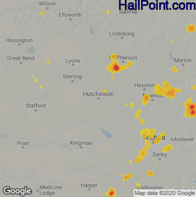 Hail Map for Hutchinson, KS Region on June 5, 2023