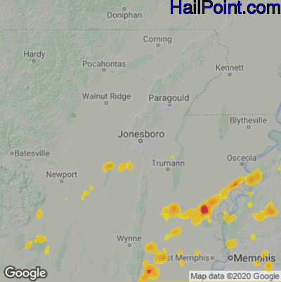 Hail Map for Jonesboro, AR Region on June 5, 2023