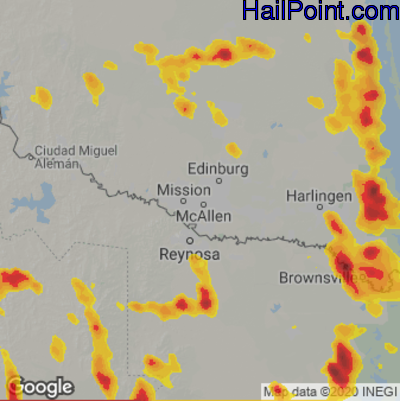 Hail Map for McAllen, TX Region on June 5, 2023 
