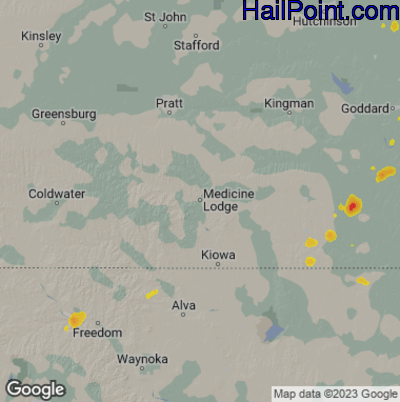 Hail Map for Medicine Lodge, KS Region on June 5, 2023 