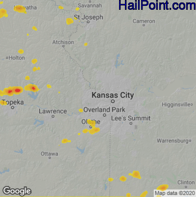 Hail Map for Kansas City, KS Region on June 5, 2023