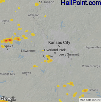 Hail Map for Shawnee, KS Region on June 5, 2023
