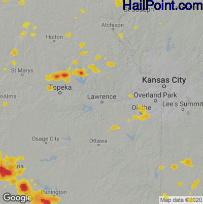 Hail Map for Lawerence, KS Region on June 5, 2023