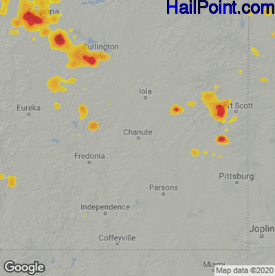 Hail Map for Chanute, KS Region on June 5, 2023 